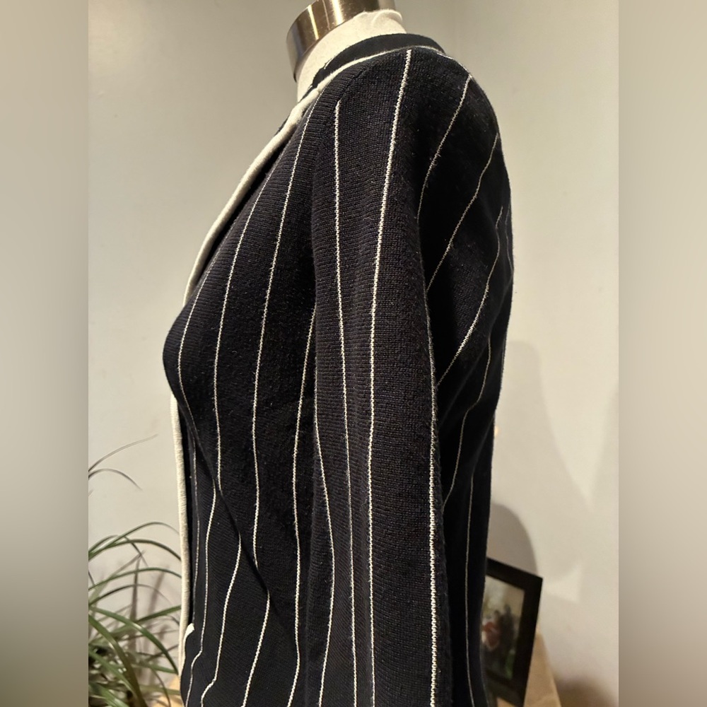 Vintage Lauren by Ralph Lauren Black & White Striped Knit Cotton Blazer Size P/S - Picture 7 of 13